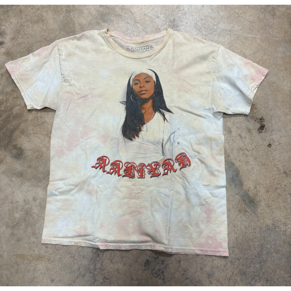Aaliyah Pink Tie Dye Graphic T-Shirt Medium – 2000s R&B Portrait Band Tee